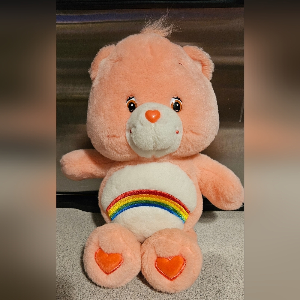 Vintage 2002 Cheer Care Bear Pink and White Stuffed Animal Plush